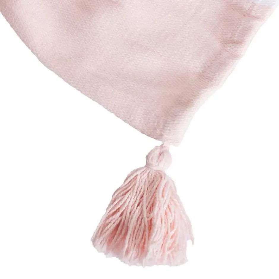 Sacasa Couverture plaid 100% coton rose pâle avec pompons 130x170cm SLAVANN - Outlet