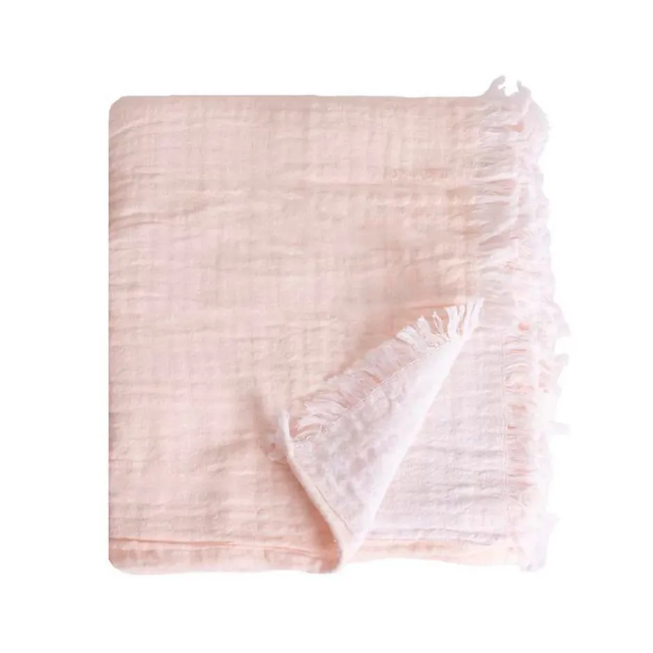Sacasa Couverture plaid 100% coton rose pâle avec franges 130x170cm BITALD - Clearance
