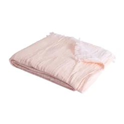 Sacasa Couverture plaid 100% coton rose pâle avec franges 130x170cm BITALD - Clearance
