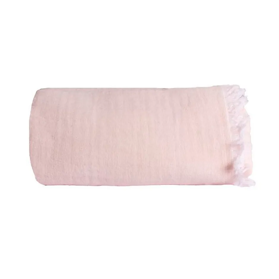 Sacasa Couverture plaid 100% coton rose pâle avec franges 130x170cm BITALD - Clearance