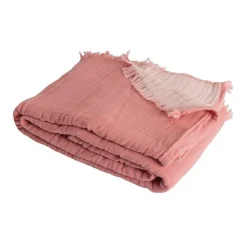 Sacasa Couverture plaid 100% coton rose saumon avec franges 180x220cm BITALD -