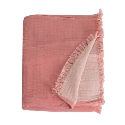 Sacasa Couverture plaid 100% coton rose saumon avec franges 180x220cm BITALD -