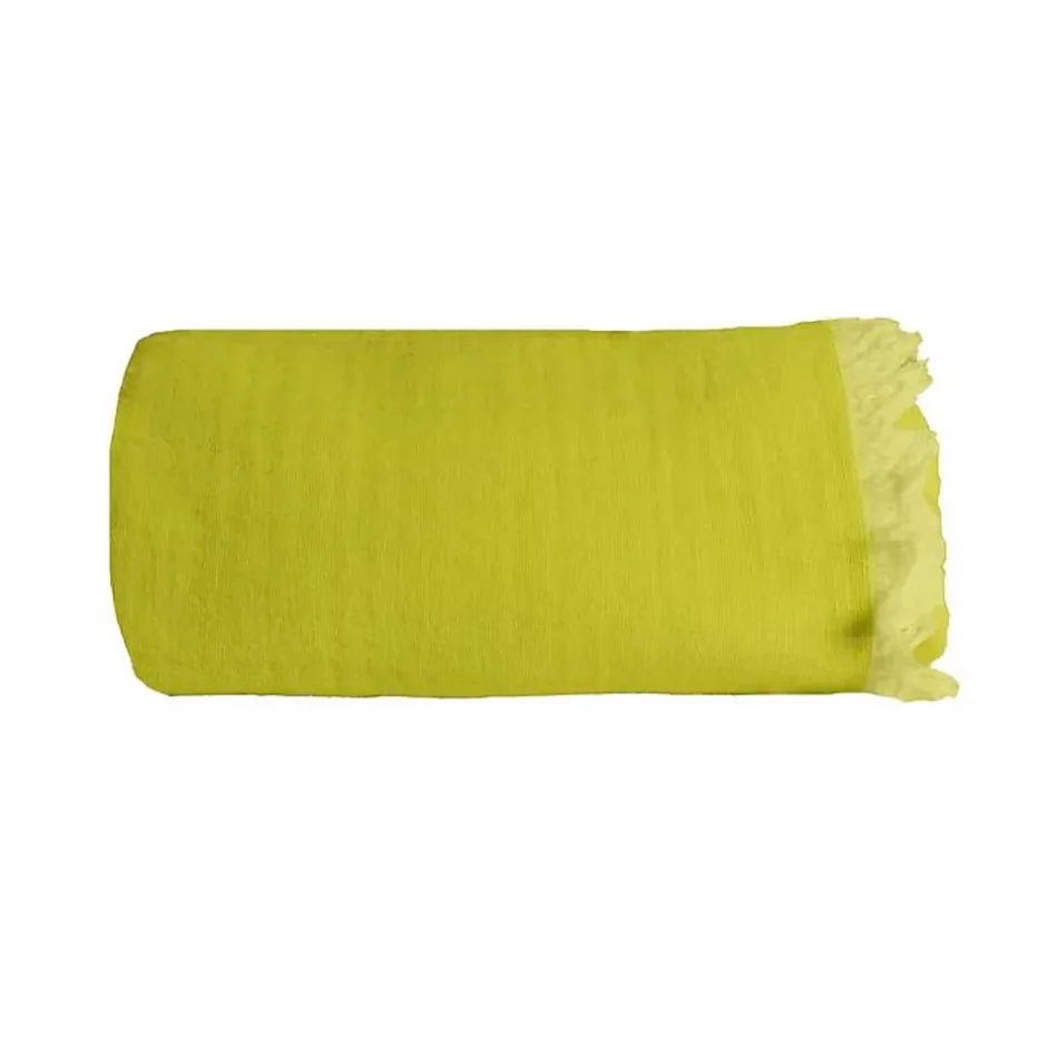 Sacasa Couverture plaid 100% coton vert citron avec franges 130x170cm BITALD - Online