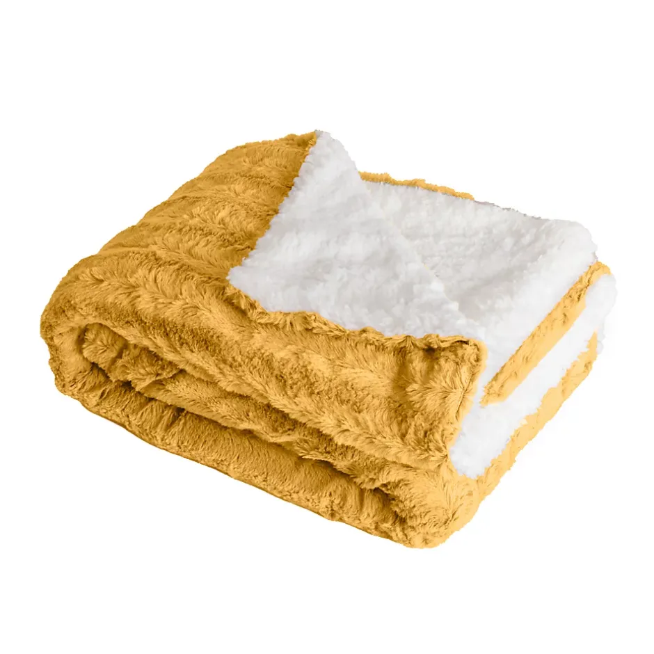 Sacasa Couverture plaid BERGIL en polyester jaune 180x220 cm - Online