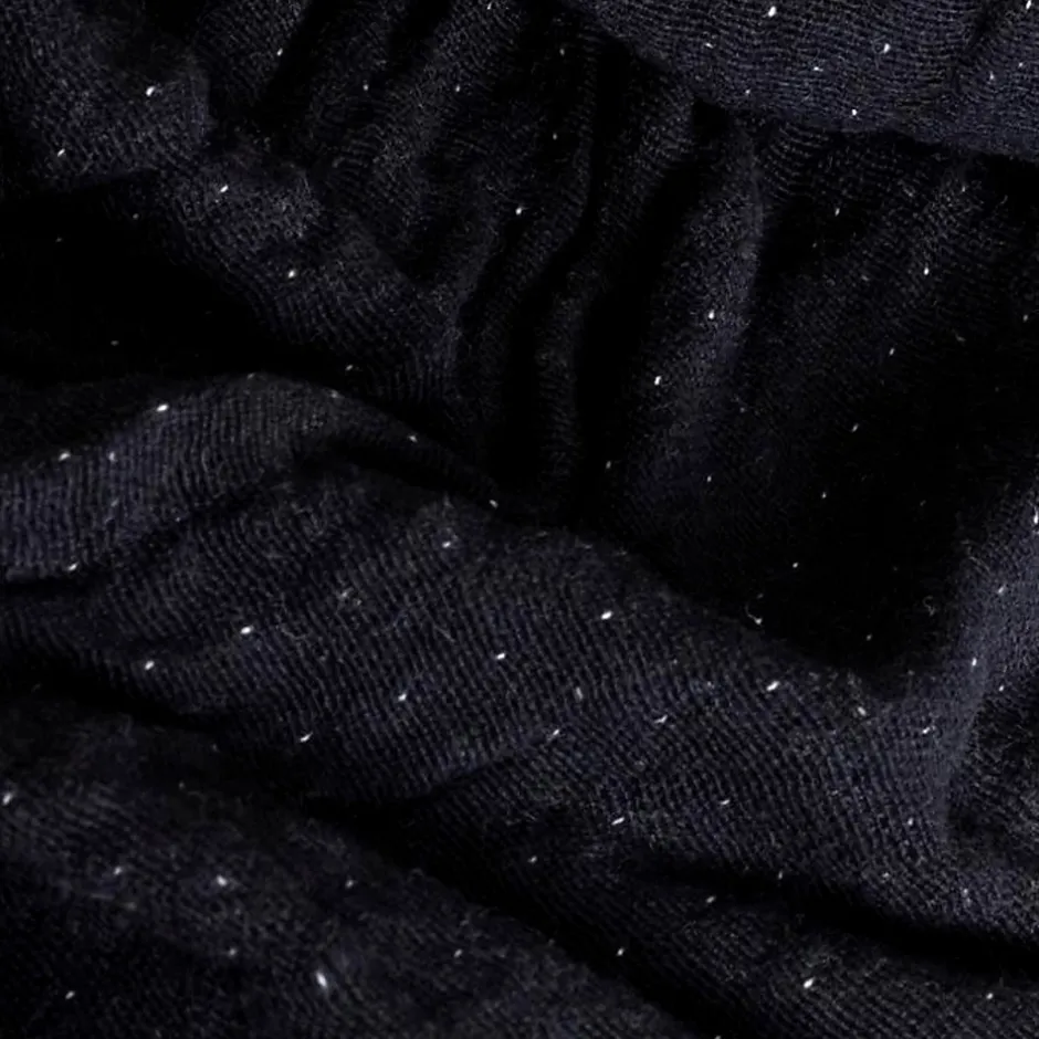 Sacasa Couverture plaid BITALD en coton 100 % - Noir avec franges - 130x170 cm - Hot