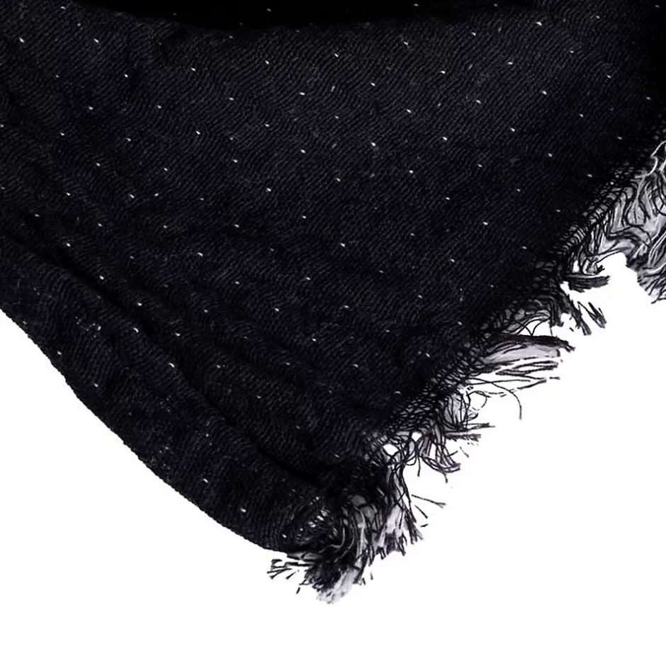 Sacasa Couverture plaid BITALD en coton 100 % - Noir avec franges - 130x170 cm - Hot