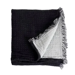 Sacasa Couverture plaid BITALD en coton 100 % - Noir avec franges - 130x170 cm - Hot