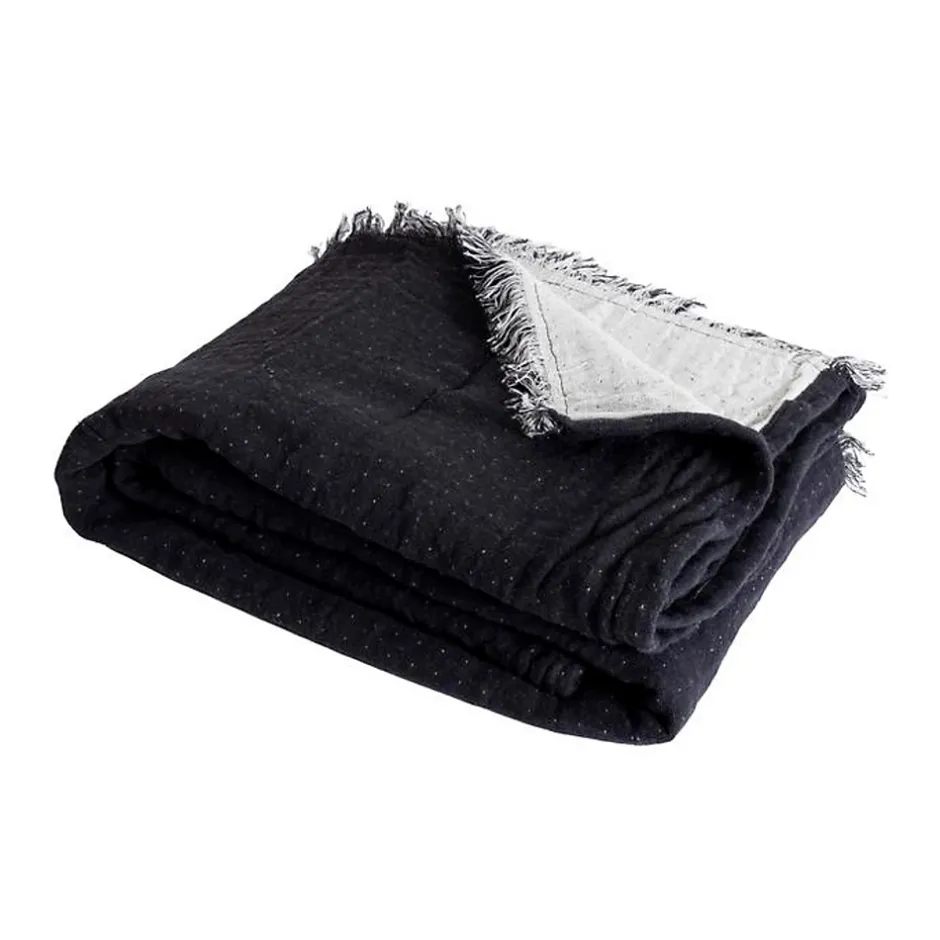 Sacasa Couverture plaid BITALD en coton 100 % - Noir avec franges - 130x170 cm - Hot