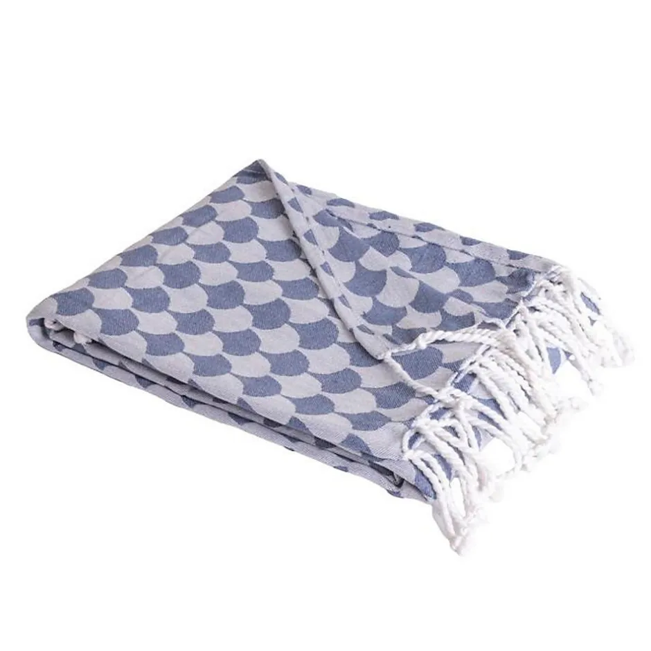 Sacasa Couverture plaid DROPALL 100% coton bleu marine et blanc 130x170 cm -