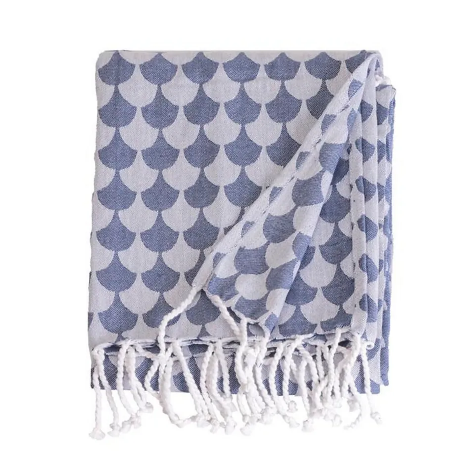 Sacasa Couverture plaid DROPALL 100% coton bleu marine et blanc 130x170 cm -