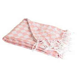 Sacasa Couverture plaid DROPALL en coton 100% - Rose saumon et blanc avec franges -