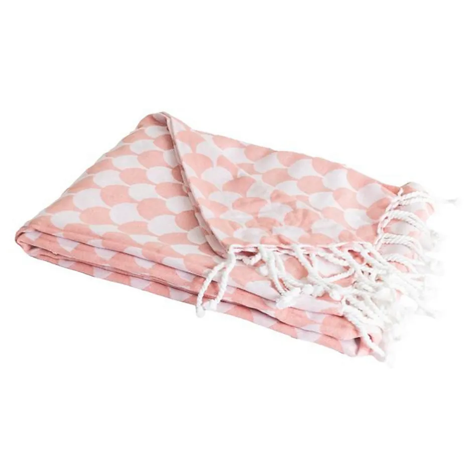 Sacasa Couverture plaid DROPALL en coton 100% - Rose saumon et blanc avec franges -