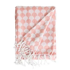 Sacasa Couverture plaid DROPALL en coton 100% - Rose saumon et blanc avec franges -
