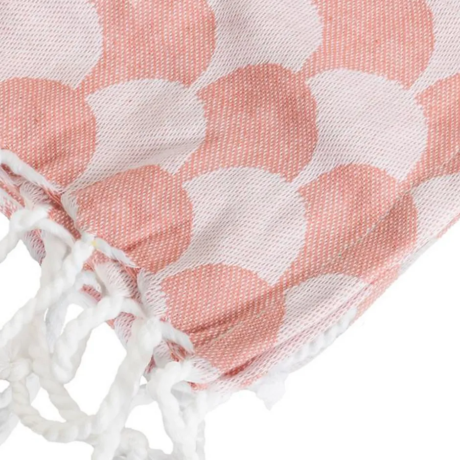 Sacasa Couverture plaid DROPALL en coton 100% - Rose saumon et blanc avec franges -