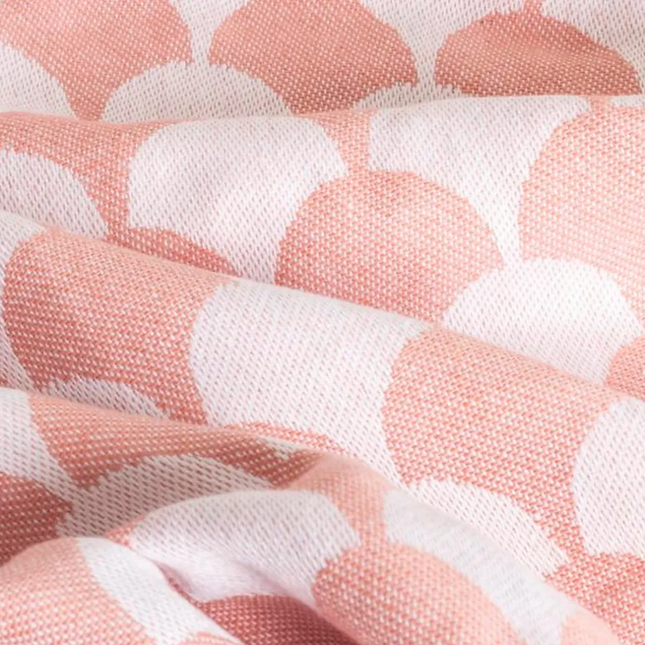 Sacasa Couverture plaid DROPALL en coton 100% - Rose saumon et blanc avec franges -