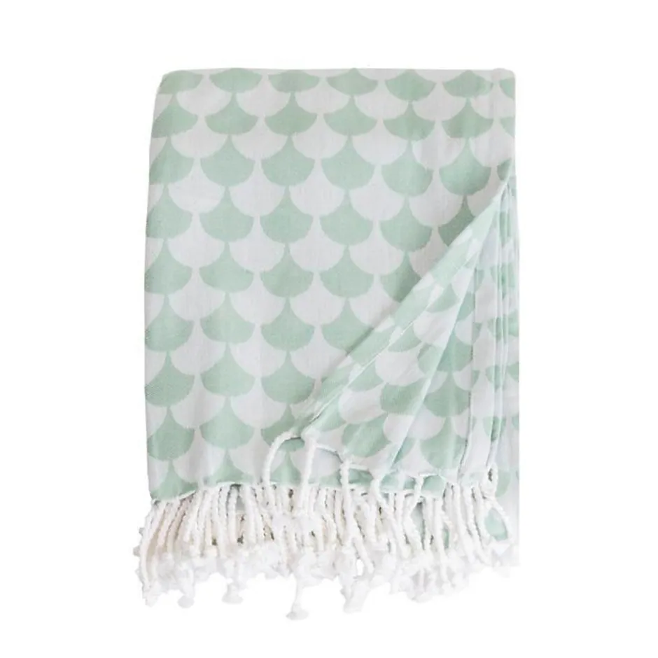 Sacasa Couverture plaid en coton 100% vert à franges - DROPALL -