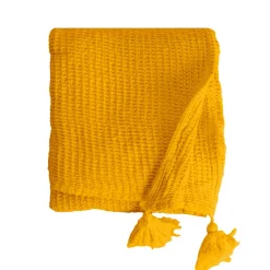 Sacasa Couverture plaid jaune en coton 100% avec franges - 130x170 cm -