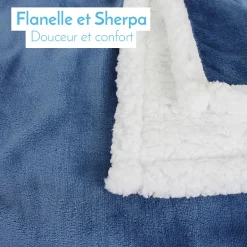 Monsieur Bébé Couverture, plaid polaire pour enfant 75 x 100 cm en flanelle et sherpa ultra doux - Bleu -