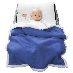 Monsieur Bébé Couverture, plaid polaire pour enfant 75 x 100 cm en flanelle et sherpa ultra doux - Bleu -