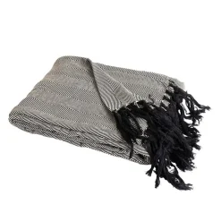 Sacasa Couverture plaid ZIGORA en coton 100 % - Noir avec franges 180x220 cm - Best