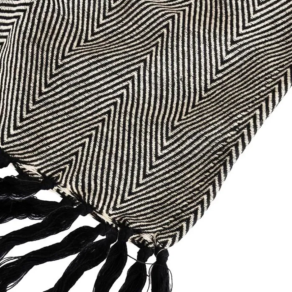 Sacasa Couverture plaid ZIGORA en coton 100 % - Noir avec franges 180x220 cm - Best