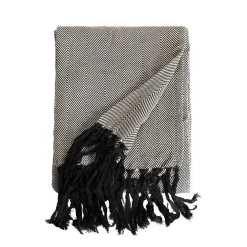 Sacasa Couverture plaid ZIGORA en coton 100 % - Noir avec franges 180x220 cm - Best