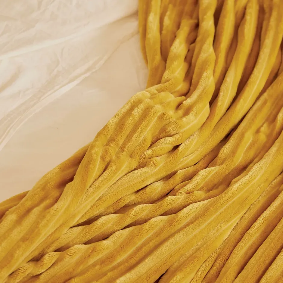 Toison d'Or Couverture polaire - - Effet côtelé 3D (180x240 cm - Jaune) Sale