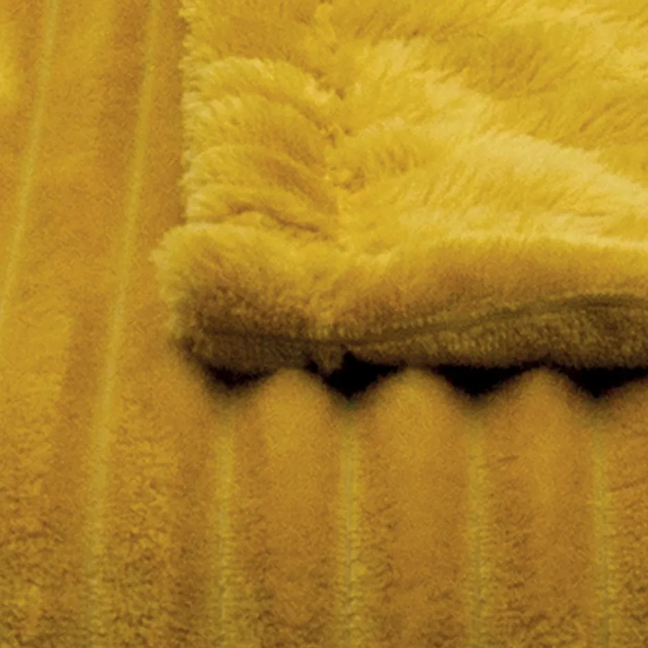 Toison d'Or Couverture polaire - - Effet côtelé 3D (180x240 cm - Jaune) Sale
