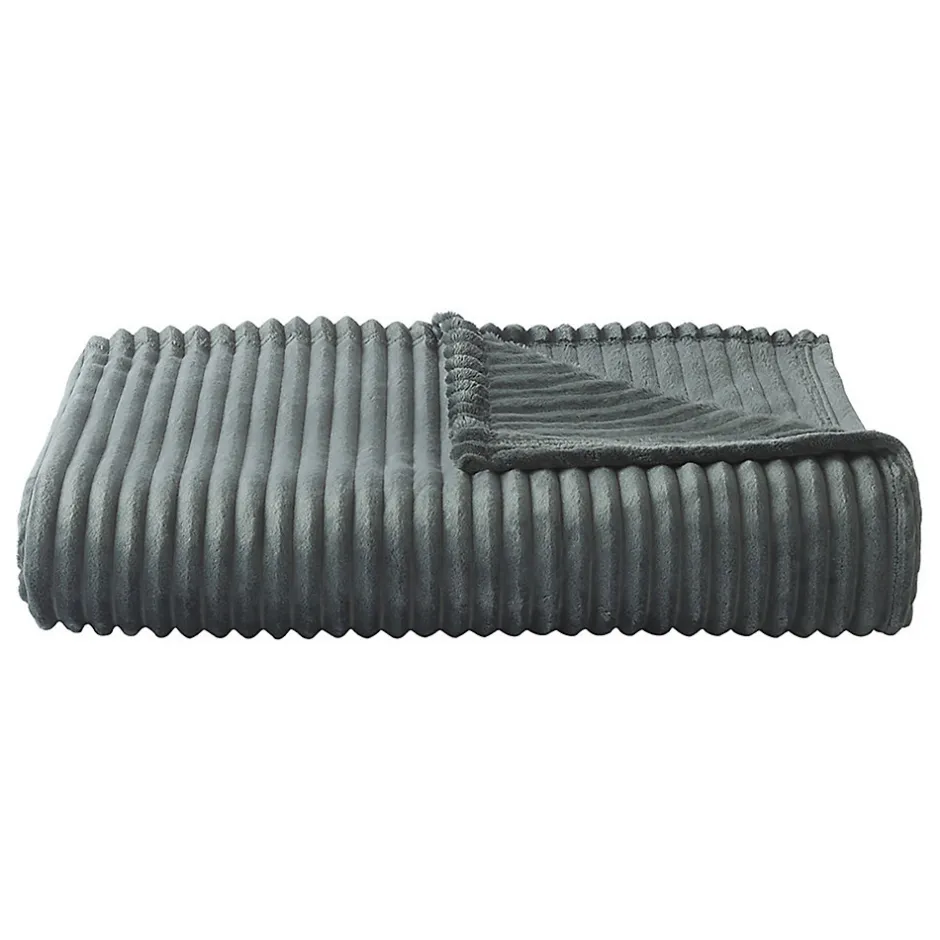 Couverture polaire - - Effet côtelé 3D (240x220 cm - Gris clair)