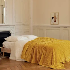 Toison d'Or Couverture polaire - - Effet côtelé 3D (240x260 cm - Jaune)