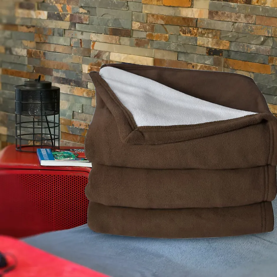 Linnea Couverture polaire luxe 180x220 cm 100% polyester 430g/m2 NARVIK Marron Chocolat Sale