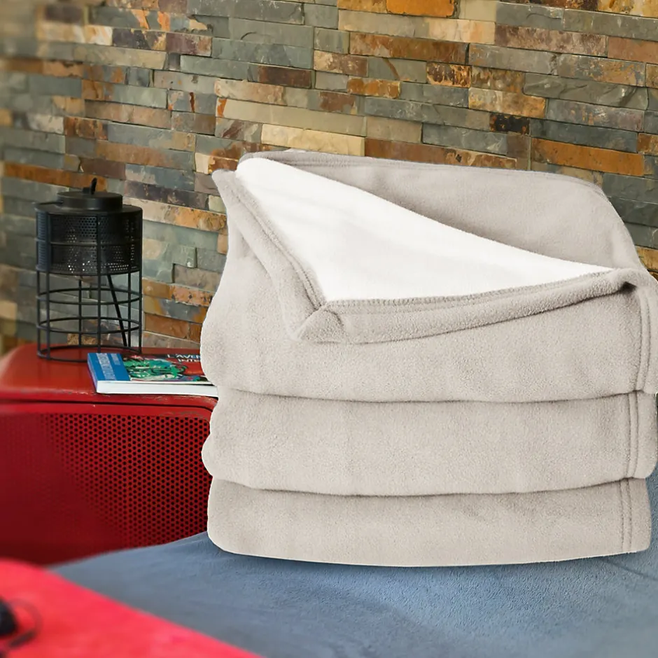 Linnea Couverture polaire luxe 180x220 cm 100% polyester 430g/m2 NARVIK Galet/Naturel