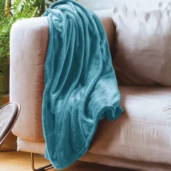 Linnea Couverture polaire microvelours 180x220 cm VELVET Bleu Lac Discount