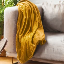 Linnea Couverture polaire microvelours 240x260 cm VELVET Jaune Miel