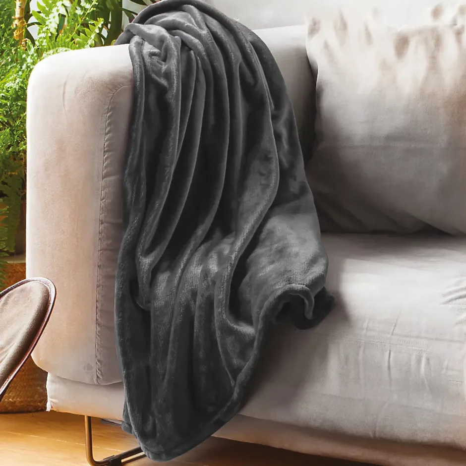 Linnea Couverture polaire microvelours 180x220 cm VELVET Gris Acier Discount