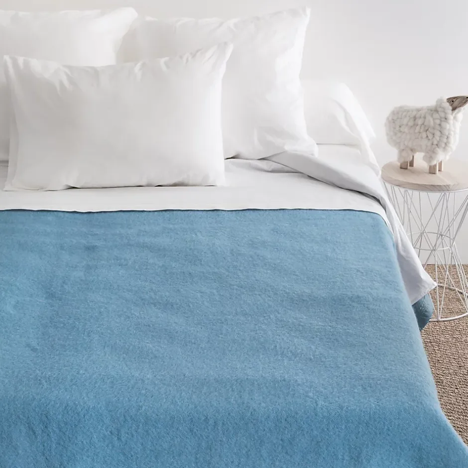 Linnea Couverture pure laine vierge Woolmark 500g/m² VOLTA 220x240 cm Bleu Azur