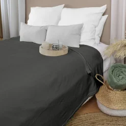 Home Maison Couverture unie en molleton (180x220 cm - Gris Foncé)