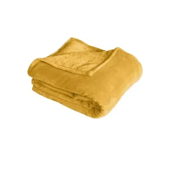 Home Maison Couverture unie en molleton (180x220 cm - Jaune moutarde) Clearance