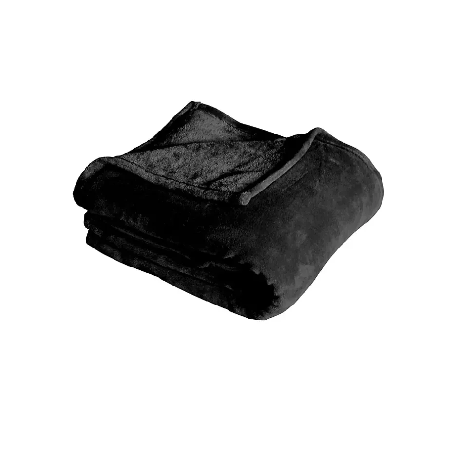 Home Maison Couverture unie en molleton (180x220 cm - Noir) Discount