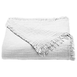 Toison d'Or Couvre lit à franges "Brehat" Gaze de Coton stonewashed - Brehat Blanc - 230 x 250 cm