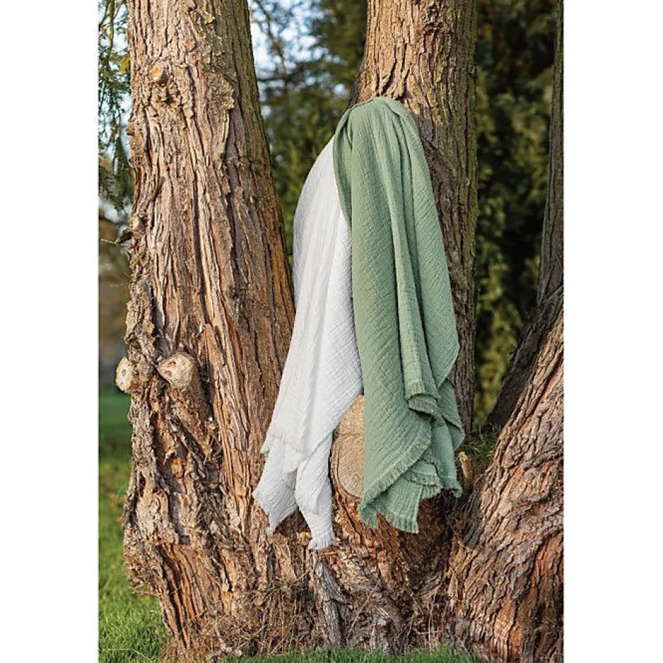 Toison d'Or Couvre lit à franges "Brehat" Gaze de Coton stonewashed - Brehat Blanc - 180 x 250 cm Clearance