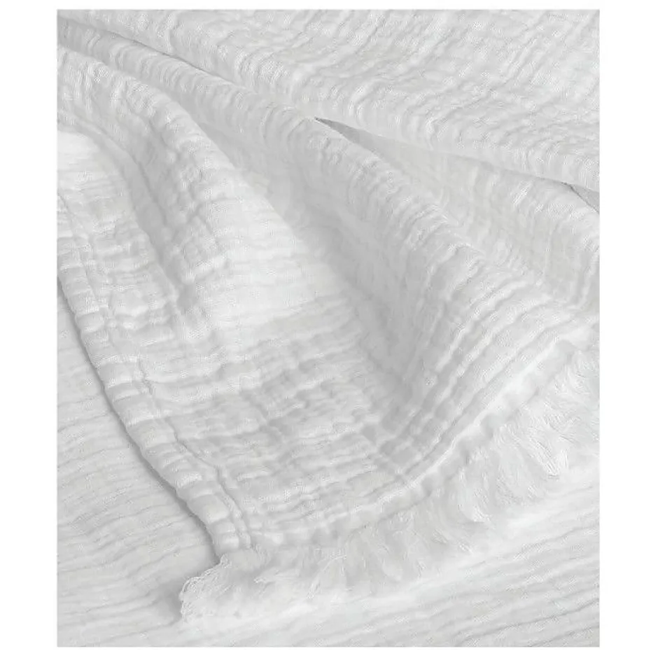 Toison d'Or Couvre lit à franges "Brehat" Gaze de Coton stonewashed - Brehat Blanc - 180 x 250 cm Clearance