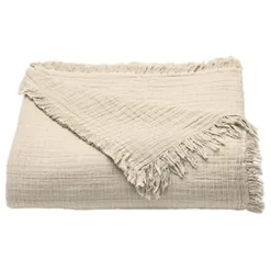 Toison d'Or Couvre lit à franges "Brehat" Gaze de Coton stonewashed - Brehat Galet - 270 x 250 cm