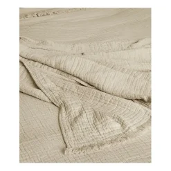 Toison d'Or Couvre lit à franges "Brehat" Gaze de Coton stonewashed - Brehat Galet - 270 x 250 cm