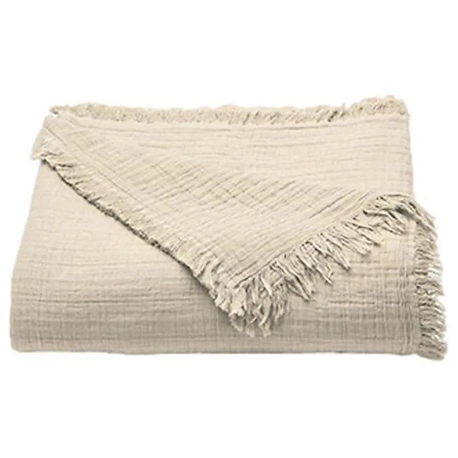 Toison d'Or Couvre lit à franges "Brehat" Gaze de Coton stonewashed - Brehat Galet - 230 x 250 cm Discount