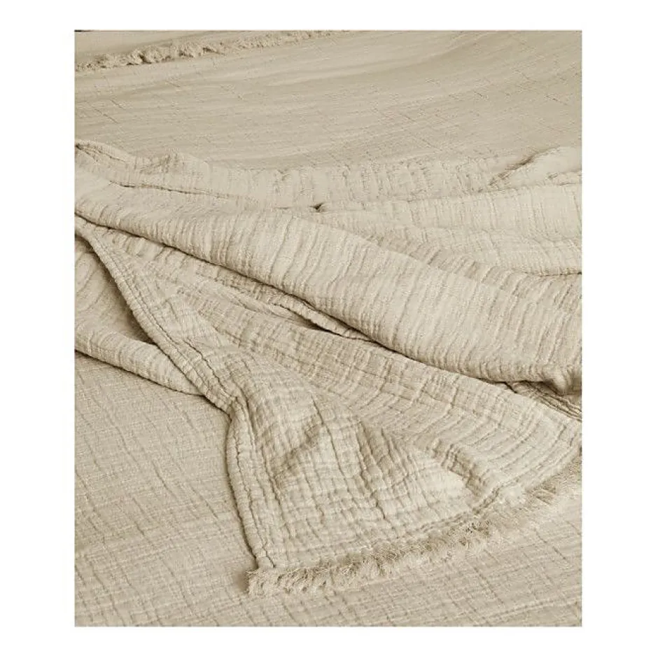 Toison d'Or Couvre lit à franges "Brehat" Gaze de Coton stonewashed - Brehat Galet - 230 x 250 cm Discount