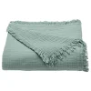Toison d'Or Couvre lit à franges "Brehat" Gaze de Coton stonewashed - Brehat Lichen - 180 x 250 cm