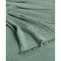 Toison d'Or Couvre lit à franges "Brehat" Gaze de Coton stonewashed - Brehat Lichen - 180 x 250 cm