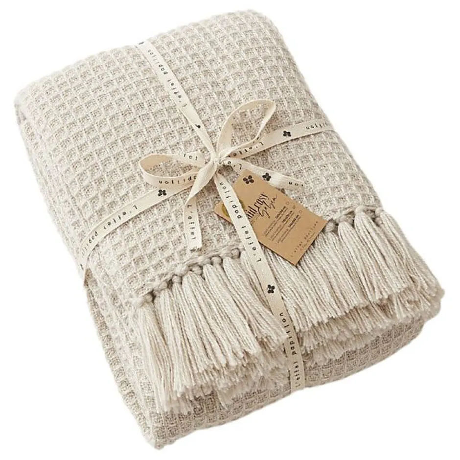 L'Effet Papillon Couvre lit à franges nid d'abeille "Gabin" 240 x 260 cm - Gabin Pampa