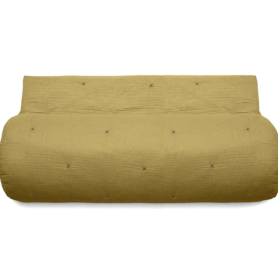 Linnea Couvre lit capitonné en mousseline de coton 180x240 cm ANDROS jaune jasmin